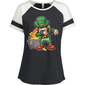 St Patricks Day Dabbing Leprechaun Pot Of Gold Enza Ladies Jersey Colorblock Tee