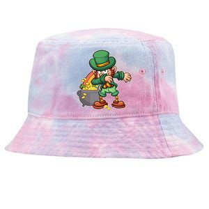 St Patricks Day Dabbing Leprechaun Pot Of Gold Tie-Dyed Bucket Hat