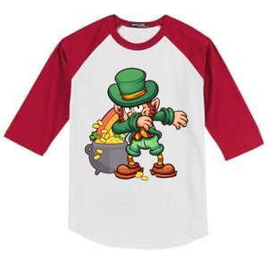 St Patricks Day Dabbing Leprechaun Pot Of Gold Kids Colorblock Raglan Jersey