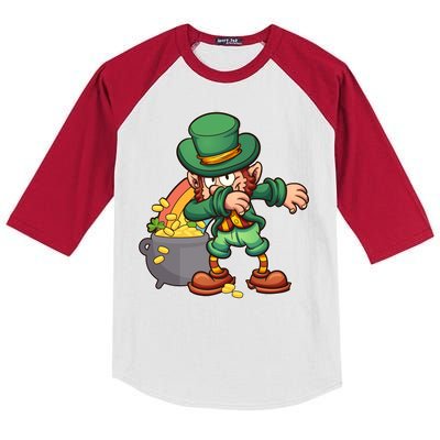 St Patricks Day Dabbing Leprechaun Pot Of Gold Kids Colorblock Raglan Jersey