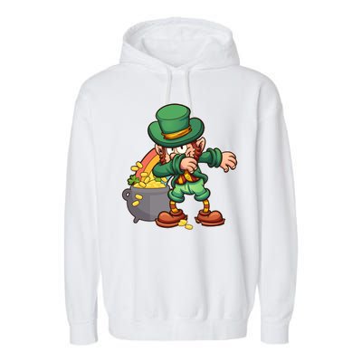 St Patricks Day Dabbing Leprechaun Pot Of Gold Garment-Dyed Fleece Hoodie