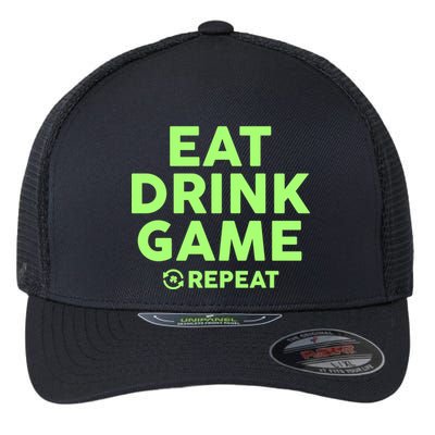 St Patrick's Day Eat Drink Game Repeat Flexfit Unipanel Trucker Cap