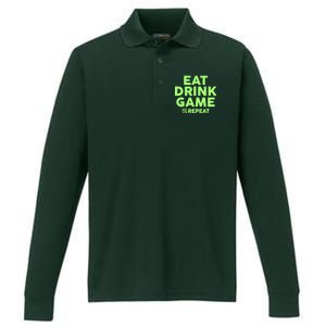 St Patrick's Day Eat Drink Game Repeat Performance Long Sleeve Polo