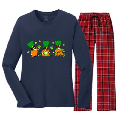 St Patrick's Day Gnome Women's Long Sleeve Flannel Pajama Set 