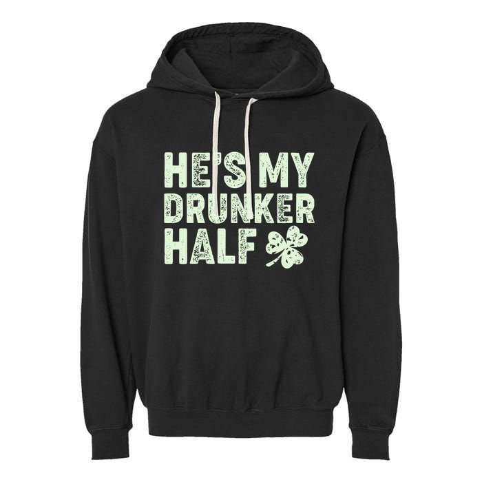 St Patrick's Day He's My Drunker Half Matching Couple's Garment-Dyed Fleece Hoodie