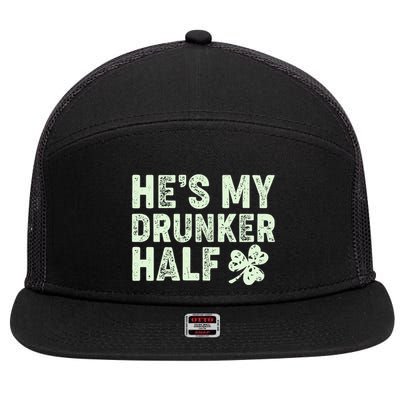 St Patrick's Day He's My Drunker Half Matching Couple's 7 Panel Mesh Trucker Snapback Hat