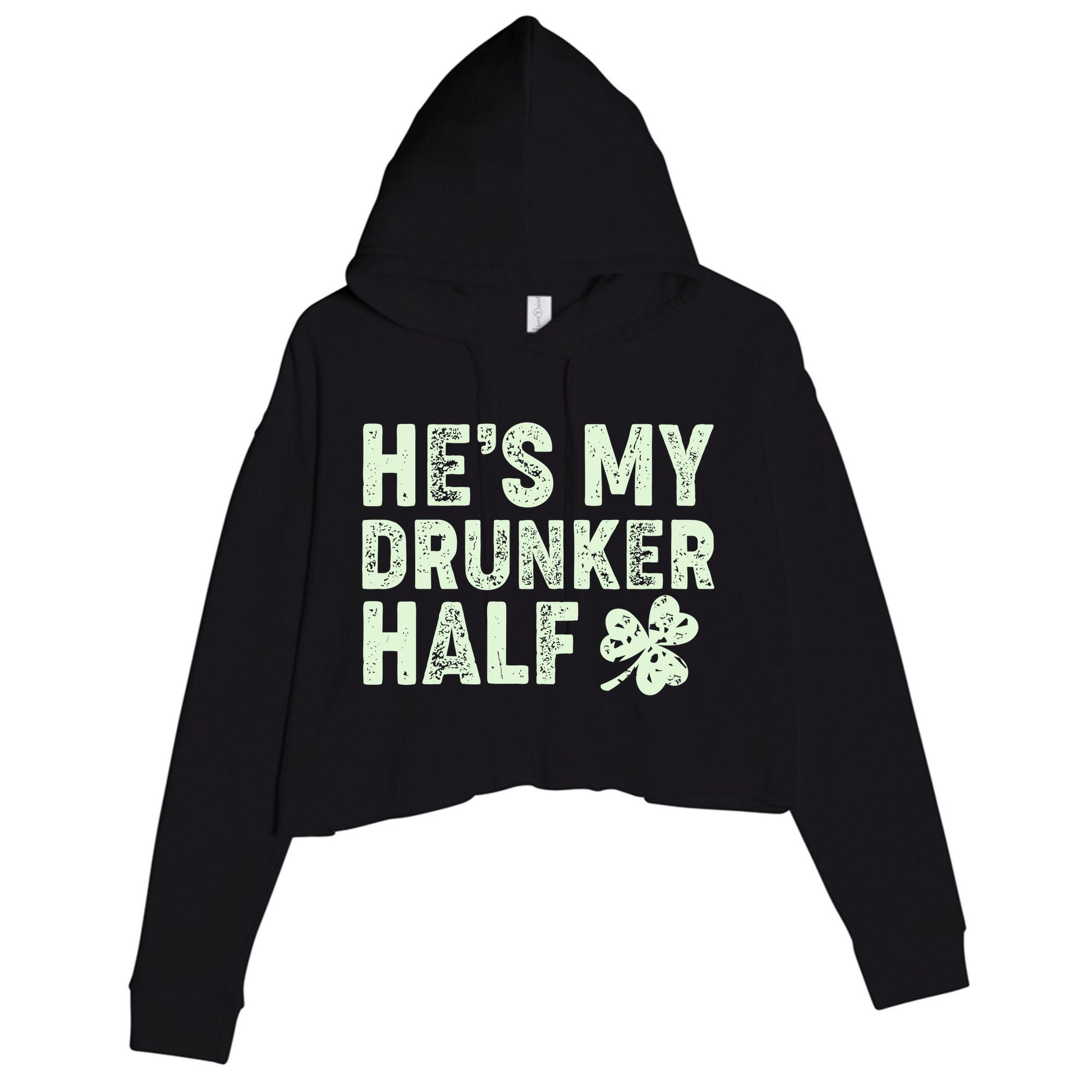 St Patrick's Day He's My Drunker Half Matching Couple's Crop Fleece Hoodie