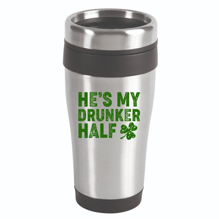 St Patrick's Day He's My Drunker Half Matching Couple's 16oz Travel Tumbler