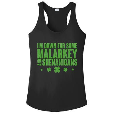 St Patrick's Day I'm Down For Some Malarkey And Shenanigans Ladies PosiCharge Competitor Racerback Tank