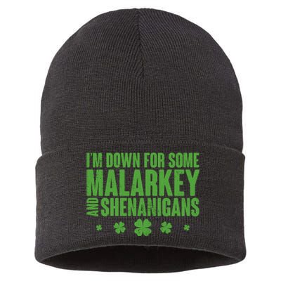 St Patrick's Day I'm Down For Some Malarkey And Shenanigans Sustainable Knit Beanie