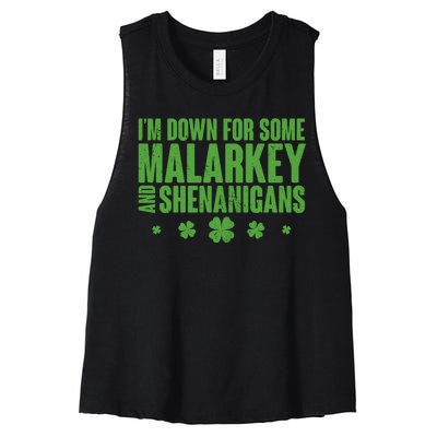 St Patrick's Day I'm Down For Some Malarkey And Shenanigans Women's Racerback Cropped Tank