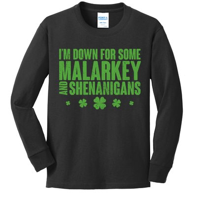 St Patrick's Day I'm Down For Some Malarkey And Shenanigans Kids Long Sleeve Shirt