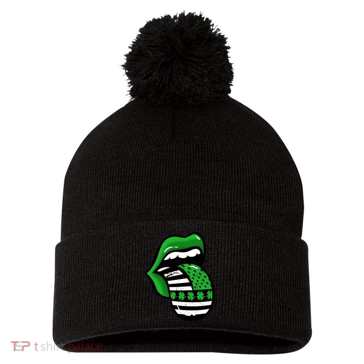 St Patricks Day Irish American Shamrock Flag Paddy Pom Pom 12in Knit Beanie