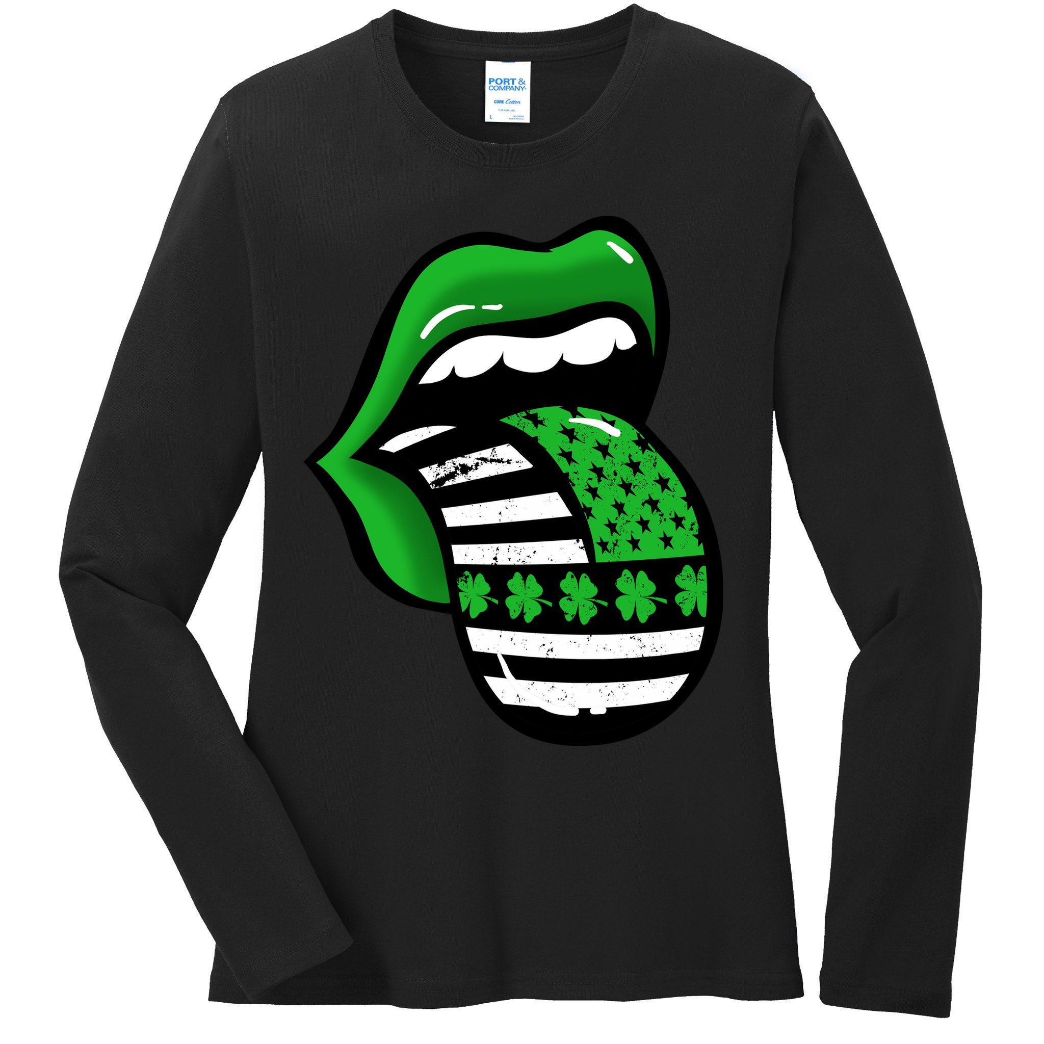 St Patricks Day Irish American Shamrock Flag Paddy Ladies Long Sleeve Shirt