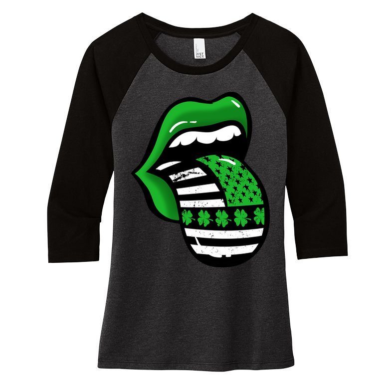 St Patricks Day Irish American Shamrock Flag Paddy Women's Tri-Blend 3/4-Sleeve Raglan Shirt