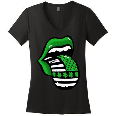 St Patricks Day Irish American Shamrock Flag Paddy Women's V-Neck T-Shirt