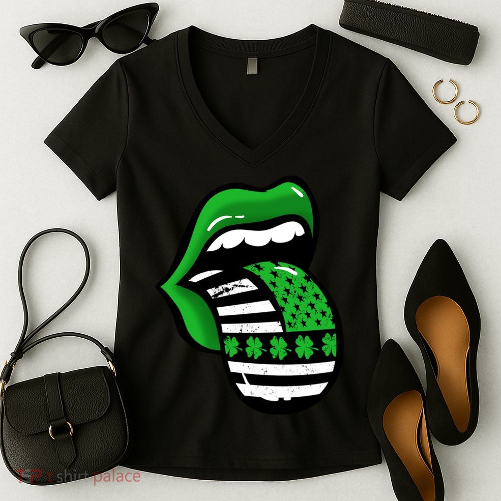 St Patricks Day Irish American Shamrock Flag Paddy Women's V-Neck T-Shirt