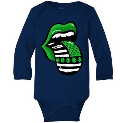 St Patricks Day Irish American Shamrock Flag Paddy Baby Long Sleeve Bodysuit