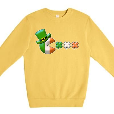 St Patrick's Day Irish Flag Pac Man Shamrocks Premium Crewneck Sweatshirt