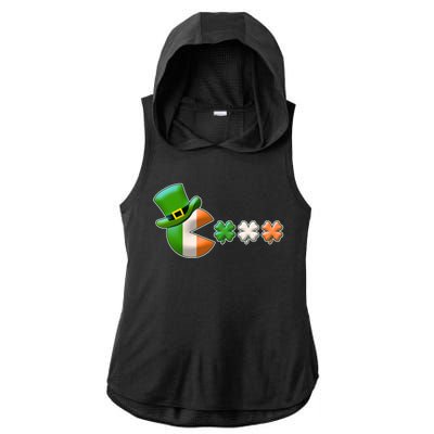 St Patrick's Day Irish Flag Pac Man Shamrocks Ladies PosiCharge Tri-Blend Wicking Draft Hoodie Tank