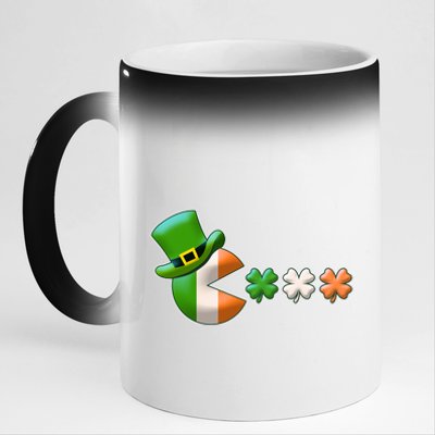 St Patrick's Day Irish Flag Pac Man Shamrocks 11oz Black Color Changing Mug