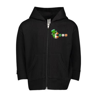 St Patrick's Day Irish Flag Pac Man Shamrocks Toddler Zip Fleece Hoodie