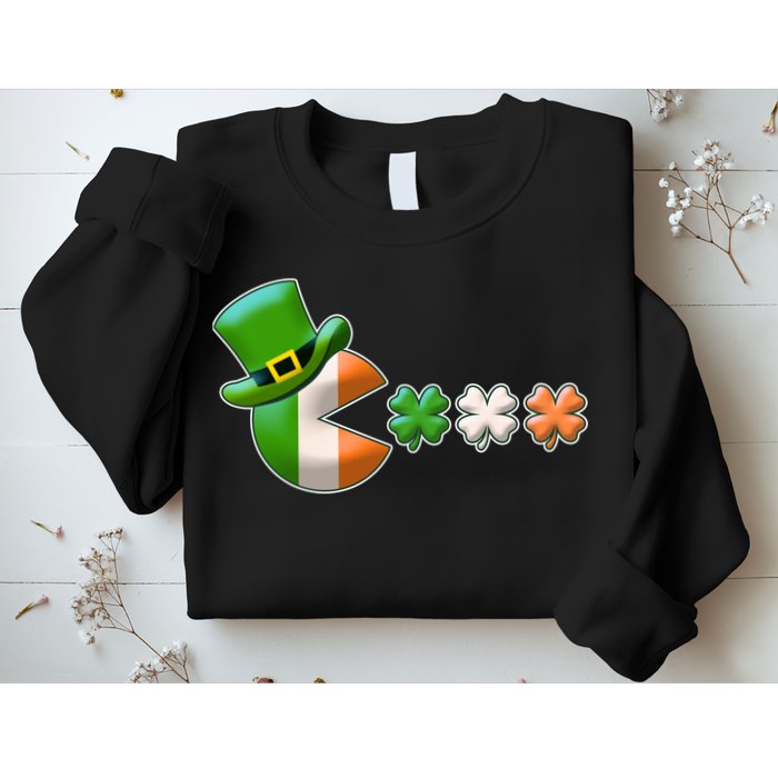 St Patrick's Day Irish Flag Pac Man Shamrocks Sweatshirt