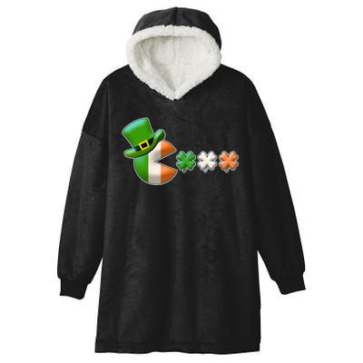 St Patrick's Day Irish Flag Pac Man Shamrocks Hooded Wearable Blanket