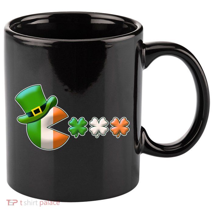 St Patrick's Day Irish Flag Pac Man Shamrocks 11oz C Handle Ceramic Mug