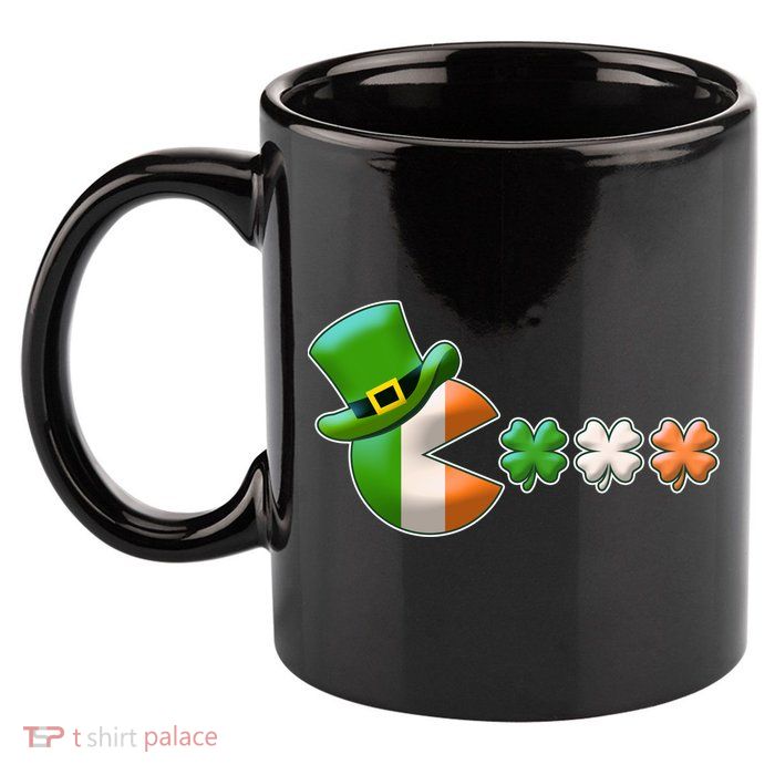 St Patrick's Day Irish Flag Pac Man Shamrocks 11oz C Handle Ceramic Mug