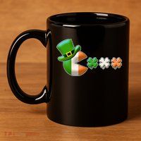 St Patrick's Day Irish Flag Pac Man Shamrocks 11oz C Handle Ceramic Mug