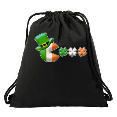 St Patrick's Day Irish Flag Pac Man Shamrocks Drawstring Bag