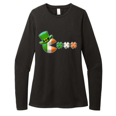 St Patrick's Day Irish Flag Pac Man Shamrocks Womens CVC Long Sleeve Shirt