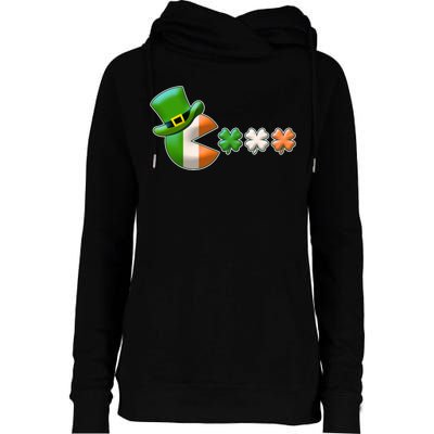 St Patrick's Day Irish Flag Pac Man Shamrocks Womens Funnel Neck Pullover Hood