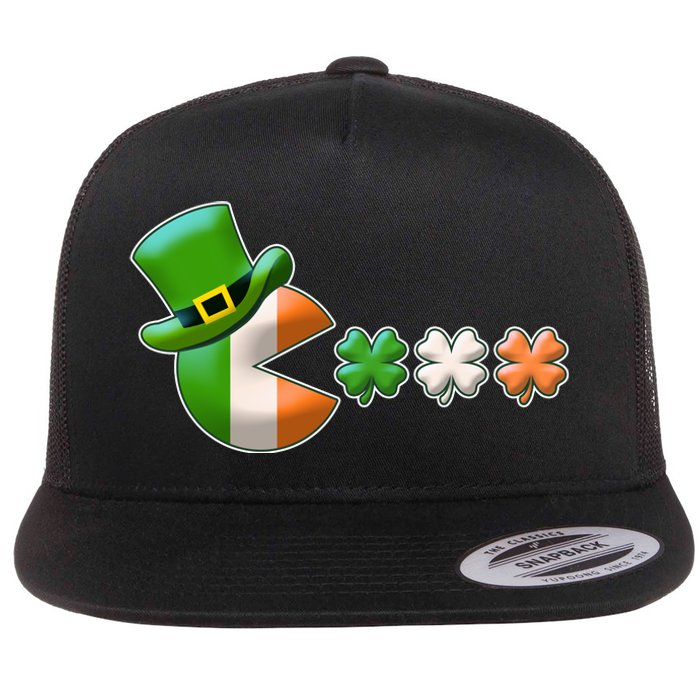 St Patrick's Day Irish Flag Pac Man Shamrocks Flat Bill Trucker Hat