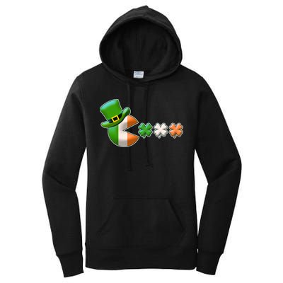 St Patrick's Day Irish Flag Pac Man Shamrocks Women's Pullover Hoodie