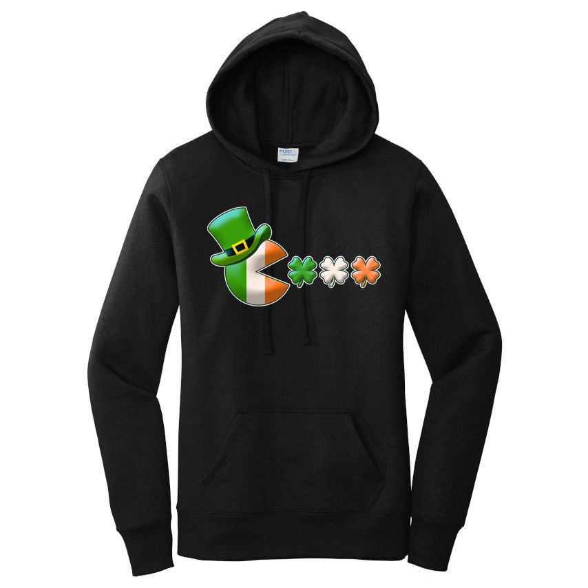 St Patrick's Day Irish Flag Pac Man Shamrocks Women's Pullover Hoodie