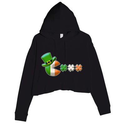 St Patrick's Day Irish Flag Pac Man Shamrocks Crop Fleece Hoodie