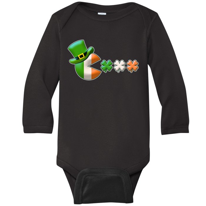 St Patrick's Day Irish Flag Pac Man Shamrocks Baby Long Sleeve Bodysuit