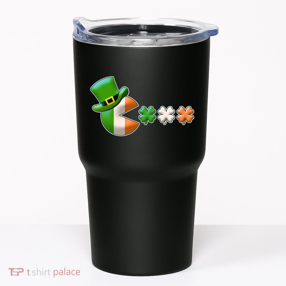 St Patrick's Day Irish Flag Pac Man Shamrocks Tumbler