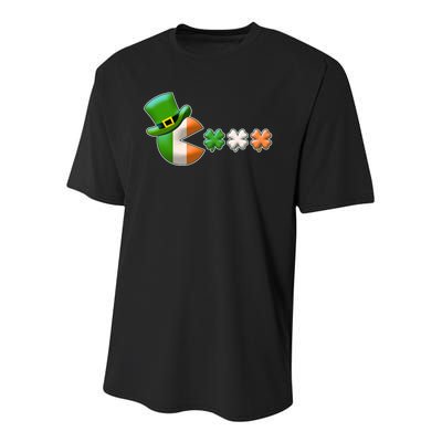 St Patrick's Day Irish Flag Pac Man Shamrocks Youth Performance Sprint T-Shirt