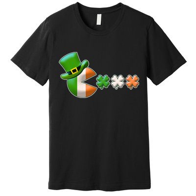 St Patrick's Day Irish Flag Pac Man Shamrocks Premium T-Shirt