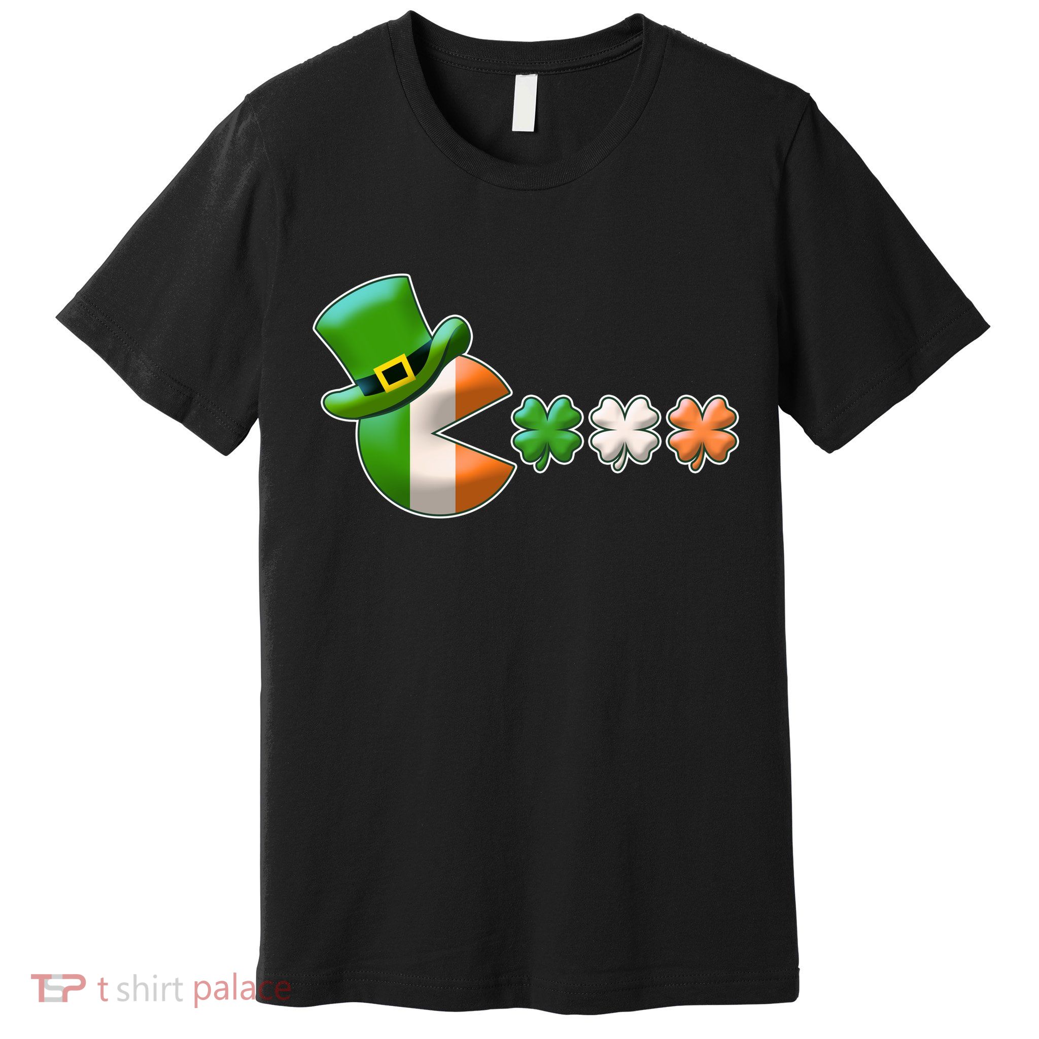 St Patrick's Day Irish Flag Pac Man Shamrocks Premium T-Shirt