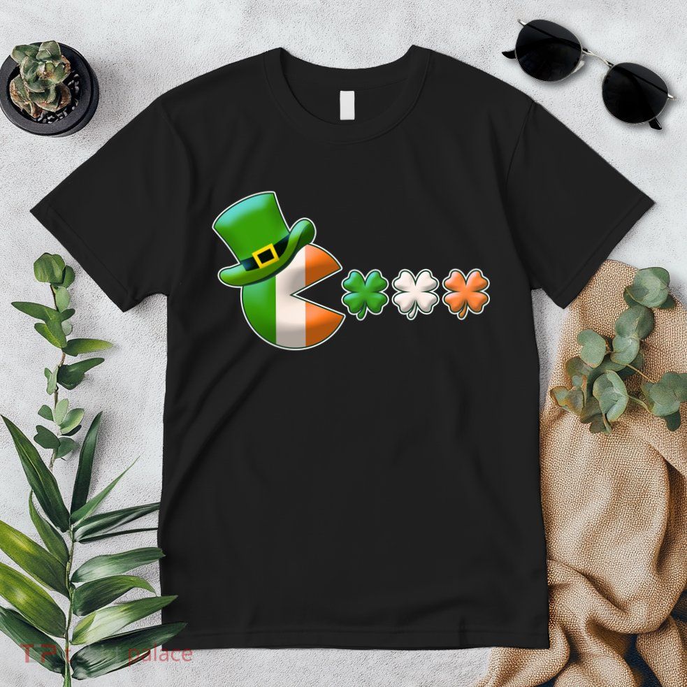 St Patrick's Day Irish Flag Pac Man Shamrocks Premium T-Shirt