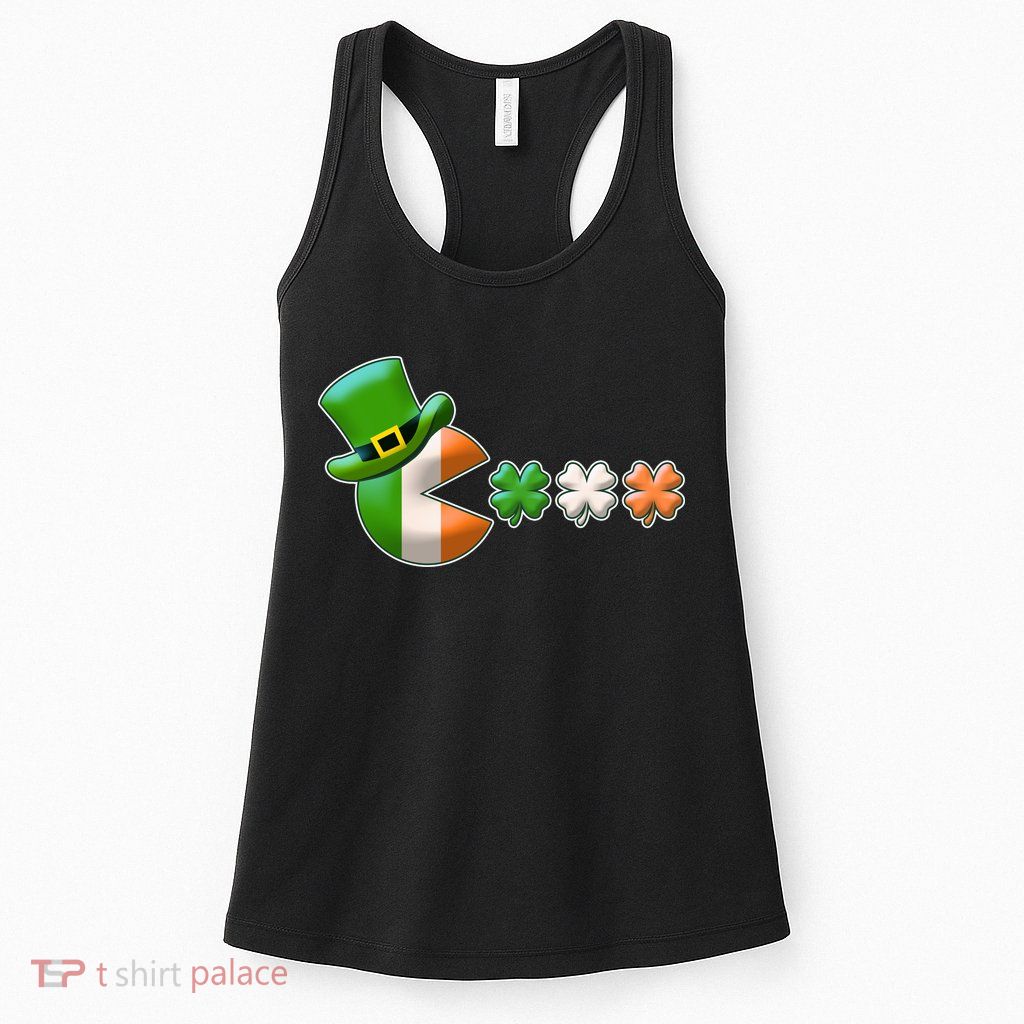 St Patrick's Day Irish Flag Pac Man Shamrocks Womens Tank Top