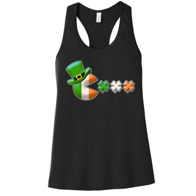 St Patrick's Day Irish Flag Pac Man Shamrocks Women's Racerback Tank