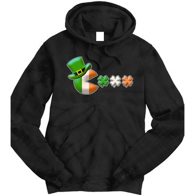 St Patrick's Day Irish Flag Pac Man Shamrocks Tie Dye Hoodie