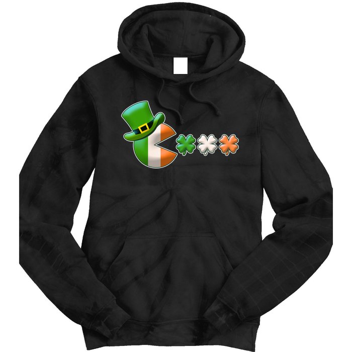 St Patrick's Day Irish Flag Pac Man Shamrocks Tie Dye Hoodie