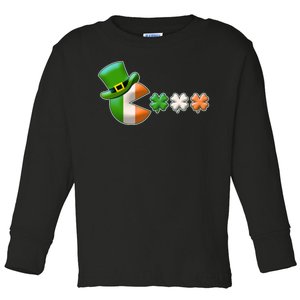 St Patrick's Day Irish Flag Pac Man Shamrocks Toddler Long Sleeve Shirt