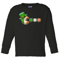 St Patrick's Day Irish Flag Pac Man Shamrocks Toddler Long Sleeve Shirt